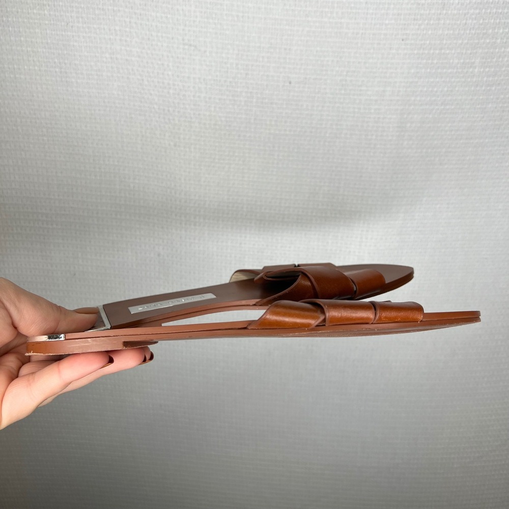 Zara Basic Brown Leather Braided Flat Slide Sanda… - image 3